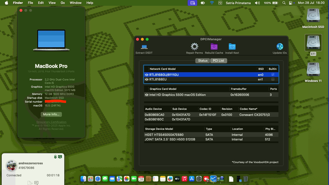 Success Hackintosh macOS Sequoia 15.5 Build 24F74 in Asus A455LF-WX042D